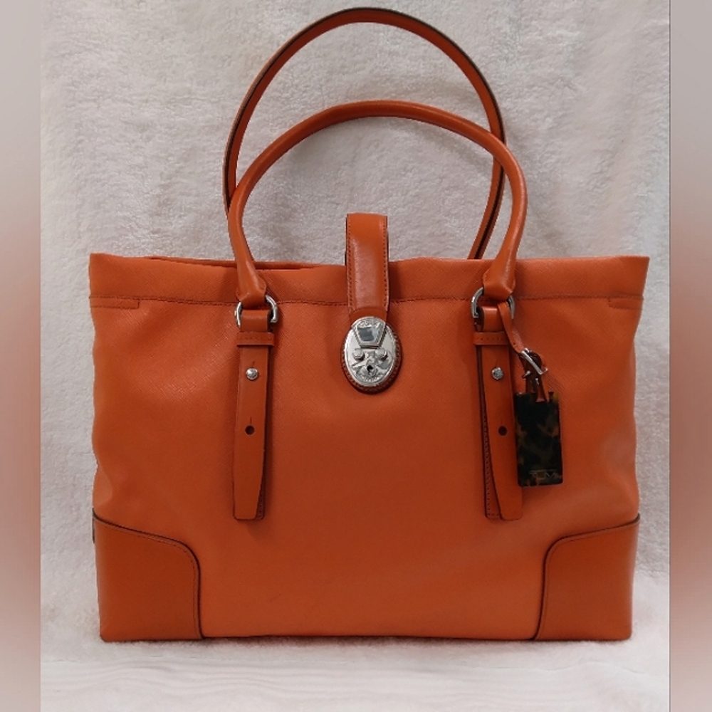 Tumi Orange Leather Tote Shoulder Bag